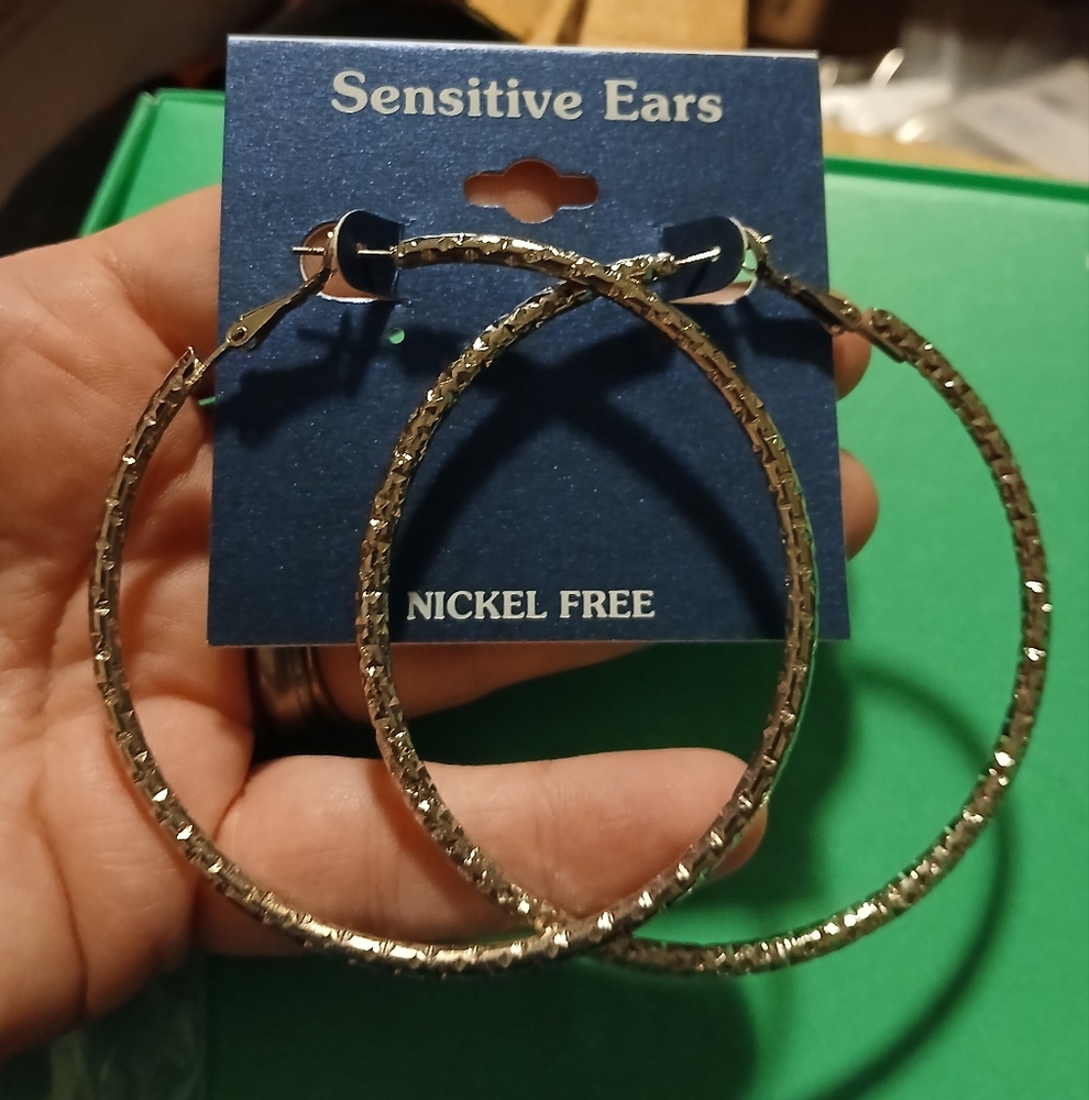 Textured Gold Hoop Earrings for Sensitive Ears